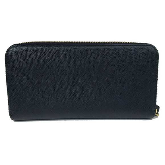 Prada Saffiano Leather Round Zipper Long Wallet Black Gold Metal - Picture 3 of 6